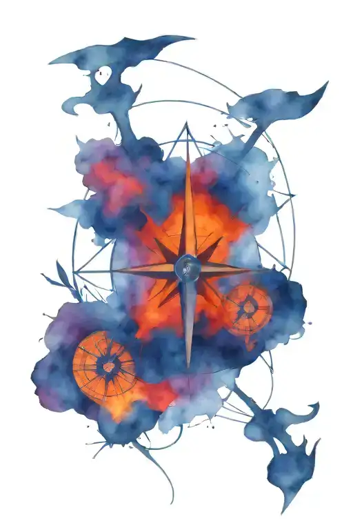 mysterious compass, scythe and loop tattoo design idea