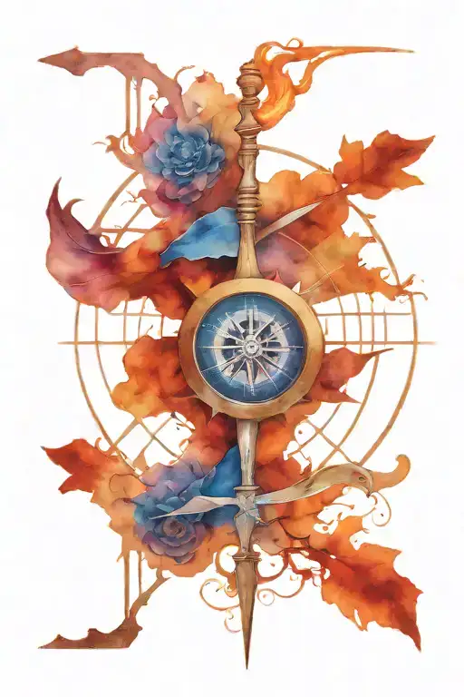 mysterious compass and scythe tattoo design idea