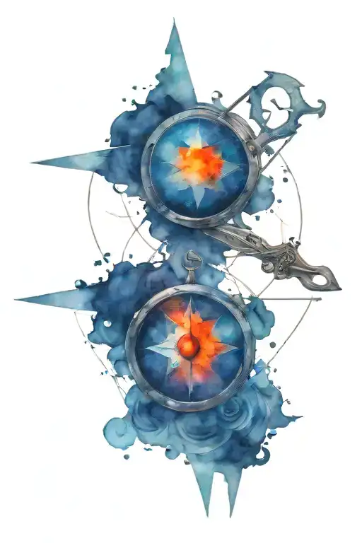 mysterious compass, scythe and loop tattoo design idea