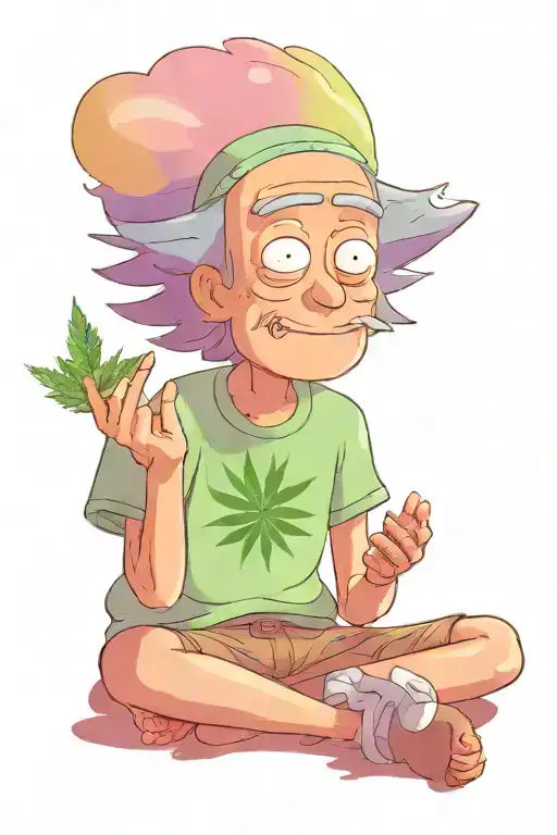 Rick from Rick and Morty wearing a marijuana t-shirt and meditating tattoo design idea