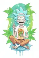 Rick from Rick and Morty wearing a marijuana t-shirt and meditating tattoo design idea