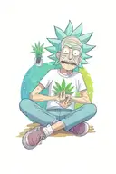 Rick from Rick and Morty wearing a marijuana t-shirt and meditating tattoo design idea