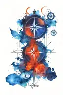 mysterious compass, scythe and loop tattoo design idea