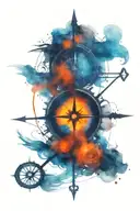 mysterious compass, scythe and loop tattoo design idea