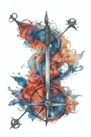 mysterious compass, scythe and loop tattoo design idea