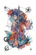 mysterious compass, scythe and loop tattoo design idea