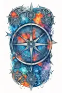 mysterious compass and scythe tattoo design idea