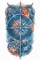 mysterious compass and scythe tattoo design idea