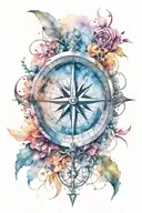 mysterious compass, scythe and loop tattoo design idea