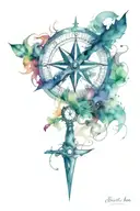 mysterious compass, scythe and loop tattoo design idea