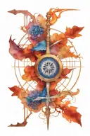 mysterious compass and scythe tattoo design idea