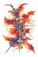 mysterious compass and scythe tattoo design idea