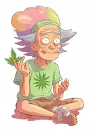 Rick from Rick and Morty wearing a marijuana t-shirt and meditating tattoo design idea