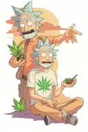 Rick from Rick and Morty wearing a marijuana t-shirt and meditating tattoo design idea