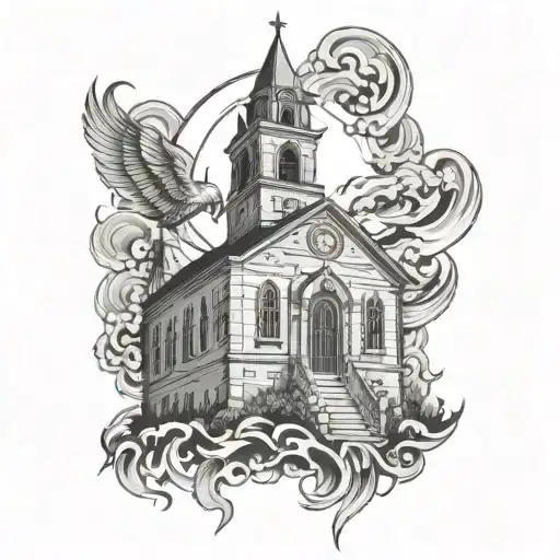 burning church tattoo design idea