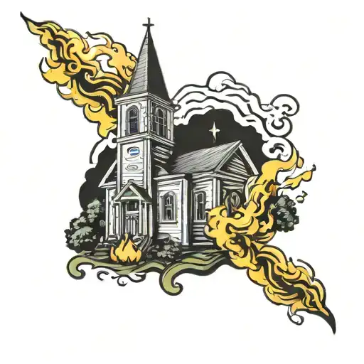 burning church tattoo design idea