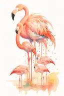 mother flamingo losing her color while 4 baby flamingos get their color tattoo design idea