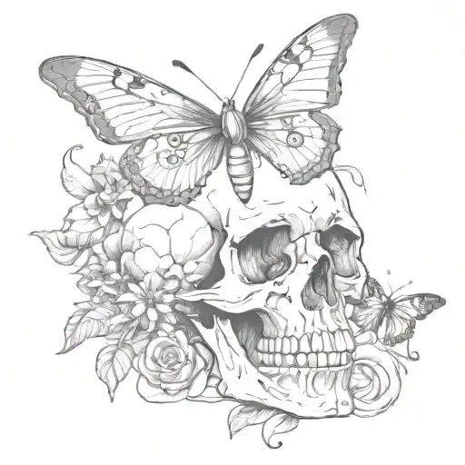 butterfly and skull tattoo design idea