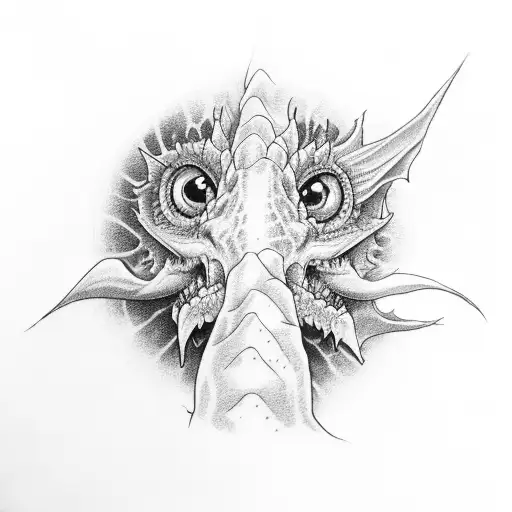 dragon eye and nose seen as if they were inside a human arm through a tear in the skin tattoo design idea