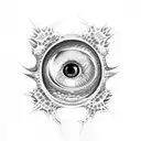 dragon eye seen as if they were inside a human arm through a tear in the skin tattoo design idea