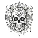 Incorporate elements of Mexican American culture such as sugar skulls or Aztec symbols into a Virgo constellation design tattoo design idea