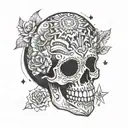 Incorporate elements of Mexican American culture such as sugar skulls or Aztec symbols into a Virgo constellation design tattoo design idea