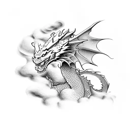 dragon with clouds tattoo design idea