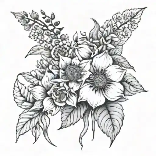 line drawing of januarys, mays, junes, septembers and octobers  birth flowers  tattoo design idea