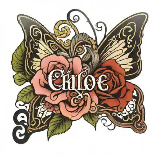 chloe name butterfly rose tattoo design idea