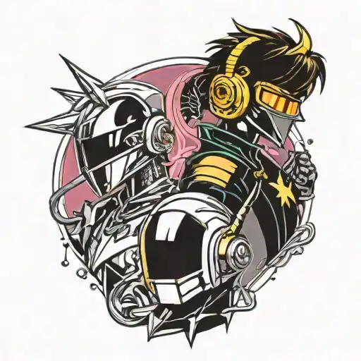  A montage of Daft Punk, Sailor Moon, and Knuckles the Echidna tattoo design idea