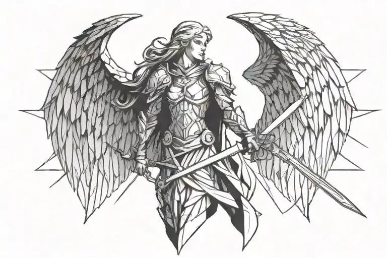arch angel holding a sword tattoo design idea