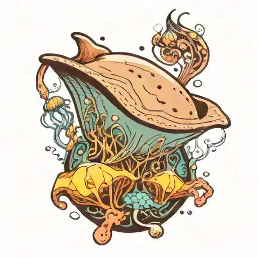 sting ray and jellyfish floating tattoo design idea