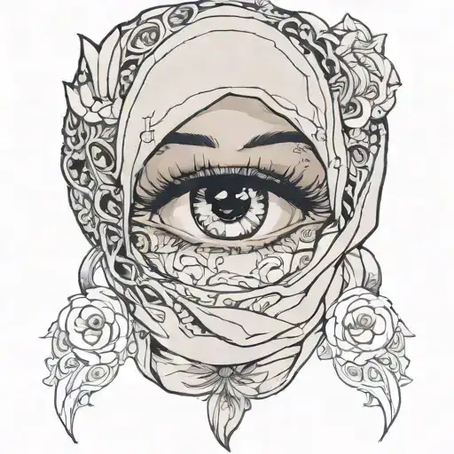 silent hijabi girl eyes tattoo design idea