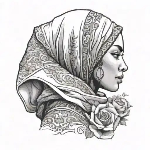 Silent hijabi girl side profile tattoo design idea