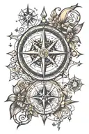 compass and moon and star constellation tattoo design idea