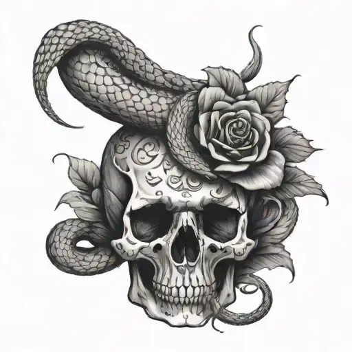 skull and snake tattoo design idea