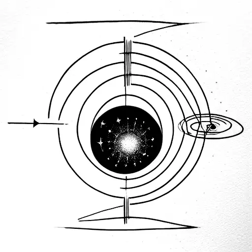 sketchy solar system in a line, so it can fit on a forearm. Abstract, geometrical and minimalistic. tattoo design idea