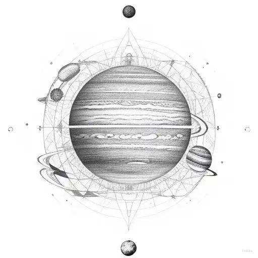solar system in an abstract, geometrical way. tattoo design idea
