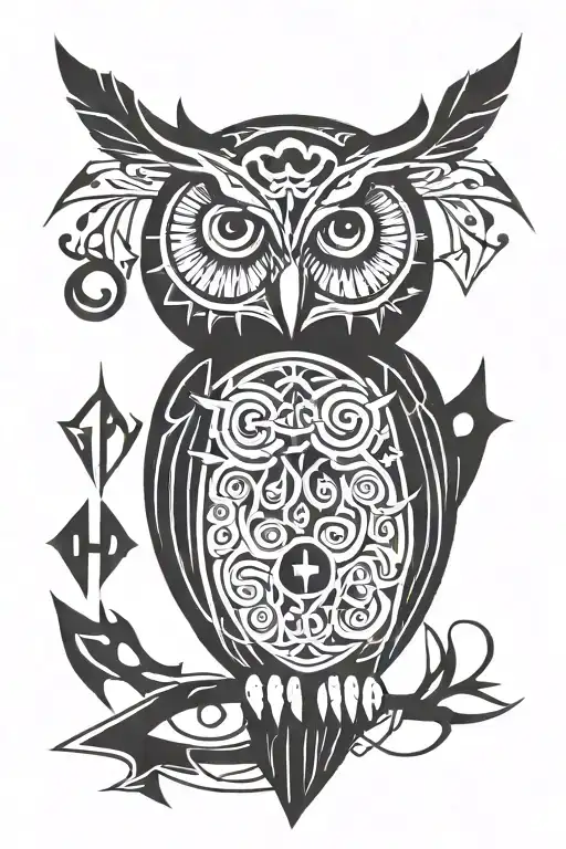 owl viking runes tattoo design idea