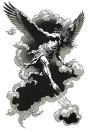 Icarus falling through clouds tattoo design idea