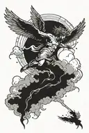 Icarus falling through clouds tattoo design idea