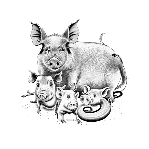 animal family (pig, monkey, rat, snake, horse, and pig) tattoo design idea