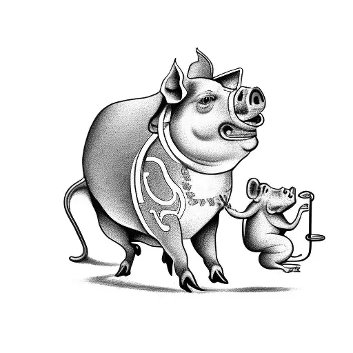 pig with a monkey, with a rat, with a horse,  with a snake,  with a pig  tattoo design idea