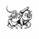 pig with a monkey, with a rat, with a horse,  with a snake,  with a pig  tattoo design idea