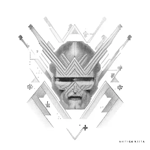 A hacker coding a binary matrix inside a cathedral tattoo design idea