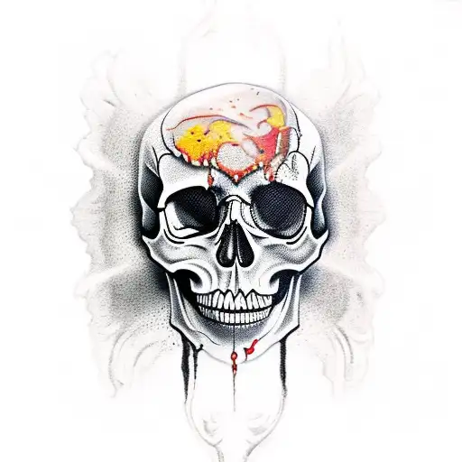 skull with melting face tattoo design idea