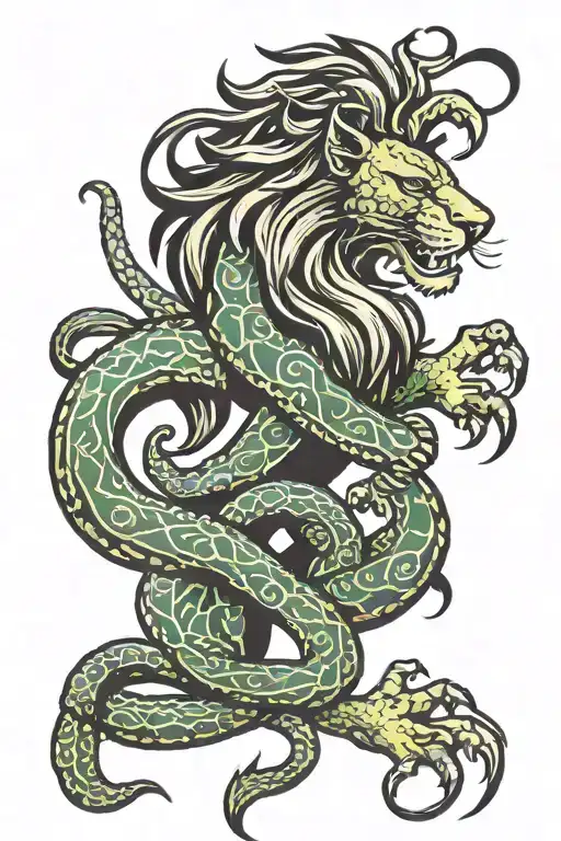 Scottish lion rampant and gadsden flag snake coiled tattoo design idea