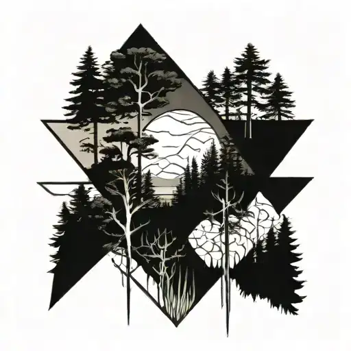 NATURE FOCUSED WITH SOME PINE TREES A RIVER OR A lake. I WANT IT TO SHOW THE HEALING POWERS OF NATURE trees with roots  tattoo design idea