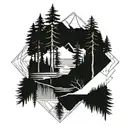 NATURE FOCUSED WITH SOME PINE TREES A RIVER OR A lake. I WANT IT TO SHOW THE HEALING POWERS OF NATURE trees with roots  tattoo design idea