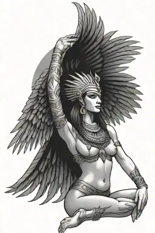 goddess Isis with wings spread wide tattoo design idea